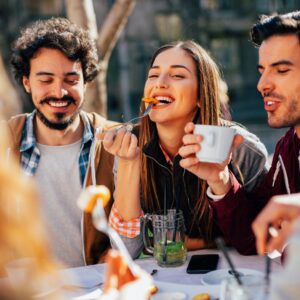 Friends eating dinner