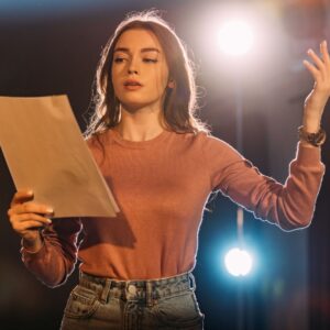 Woman acting on stage